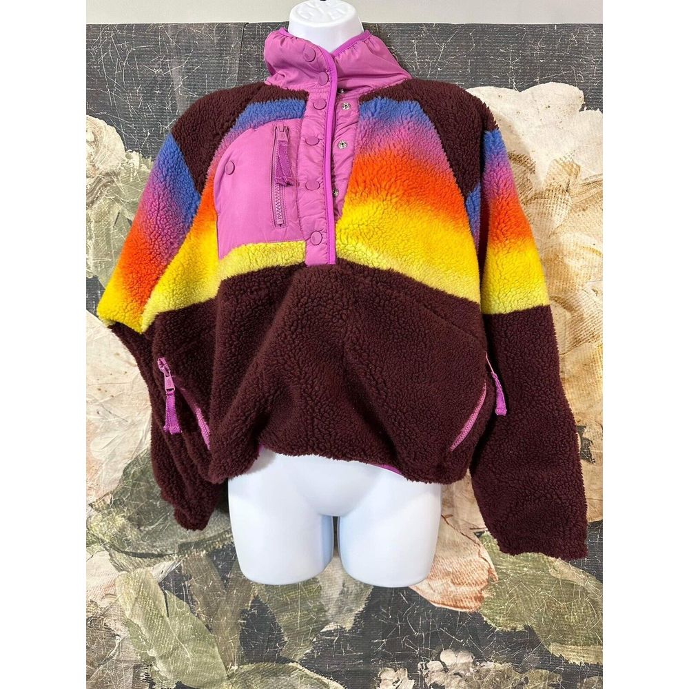 New Free People Hit the Slopes Printed Jacket Fleece Espresso Combo Size XS - Picture 6 of 9